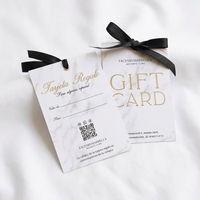 Carte-cadeau de haute qualité à texture marbre avec ruban et nœud, élégante et esthétique, bon de réduction pour clinique, carte de membre avec œillet métallique pour boutique