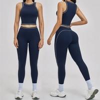 Ensemble de sport pour femme, tenue de yoga color-block, soutien-gorge intégré, débardeur, leggings de course effet ventre plat, vêtements