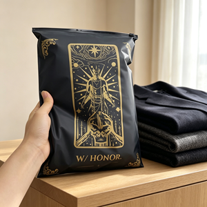 Custom Logo Matte Black PE Zipper <b>Bag</b> Gold Printing Garment Clothing Packaging <b>Zip</b> Lock Pouch <b>Bag</b> for Small Business - Product Image 1