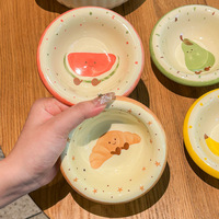 Plat à trempette en céramique de 4 pouces, style nordique, motif fruit mignon, peint à la main, pour voyage, fondue chinoise, sauce soja, vinaigre et assaisonnements