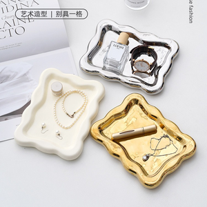 <strong>Ceramic</strong> White and Golden <strong>Jewelry</strong> Tray Earring Plate with Color Rim Decorative Trinket Plate <strong>Jewelry</strong> Organizer Dish Ring Holder - Product Image 4