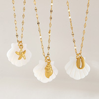 Collier tendance pour femme en acier inoxydable plaqué or 18 carats avec pendentif étoile de mer et coquillage - Cadeau