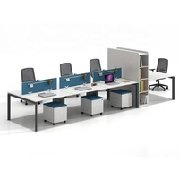Meubles de bureau de haute qualité, design moderne, bureau avec structure en acier, plateau blanc en bois, poste de travail pour 6 personnes pour le personnel