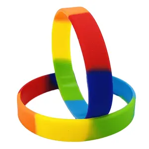 个性化定制硅胶手链彩虹双面颜色软橡胶腕带批发