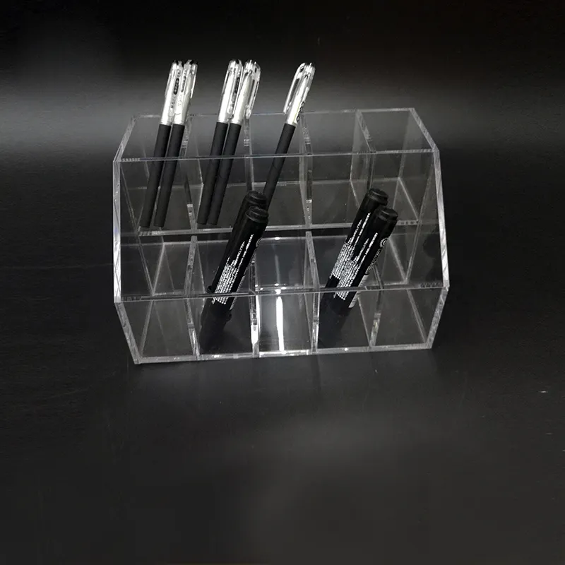 Factory custom clear pmma pencil box plexiglass grid brush display stand transparent acrylic grid pen display shelf