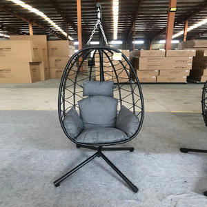 كرسي أرجوحة بيضاوي معلق من الخوص، سهل الطي، خفيف الوزن، صغير الحجم، من الراتان للفناء - Product Image 3