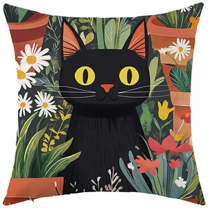 Funda de almohada con dibujo de gato negro, funda de cojín cuadrada lavable para decoración de sofá de sala de estar - Product Image 5