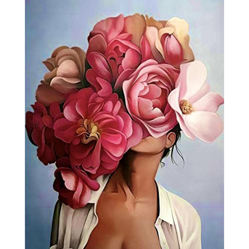 Dame avec tête de fleur-Bleu Rose