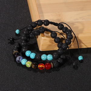 Bracelet en pierre volcanique œil de tigre réglable pour homme, bracelet énergétique en lave tressé avec perles turquoise pour un usage quotidien - Product Image 1