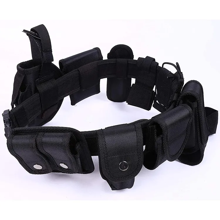 Black Law Enforcement Modular Equipment System Set Security Tactical Waist Belt with 10 Components Pouches Bags Holster Gear