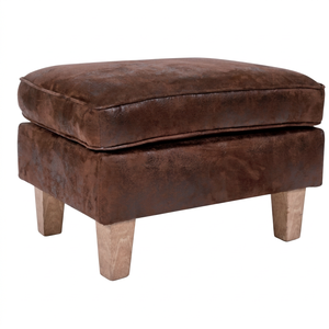 Pouf ottoman en cuir rustique moderne avec pieds en bois, revêtement marron, meubles de salon, décoration intérieure - Product Image 1