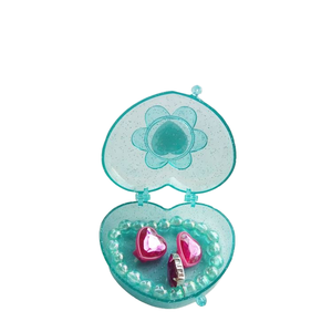 Heart-Shaped Semi-Transparent Box with Floral Decoration and Heart Diamond Pendant Beads for Girls Dress-Up Toy Promotional Toys