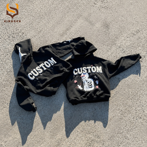 Sweat-shirts à capuche streetwear pour hommes, en coton épais, avec impression en relief et impression 3D en mousse, coupe oversize, personnalisables, vente en gros - Product Image 3