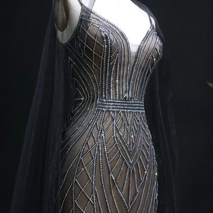 ชุดเดรส LSZ043ราตรีพร้อมผ้าคลุมไหล่นางเงือกสีดำนู้ดอาหรับ - Product Image 5