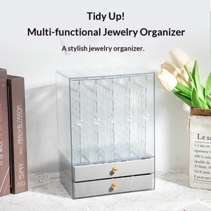Luxury Acrylic Transparent Rectangular Solid Pattern High Quality Earring <b>Box</b> 5 Drawers Hanging Jewelry Stand Necklace Earrings - Product Image 4