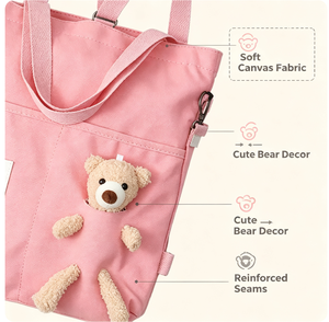 Bolsa de Lona con Diseño de Oso Adorable, Gran Capacidad, de un Solo Hombro, Cruzada, Portátil, para Estudiantes, Uso Diario, Compras al Aire Libre - Product Image 3