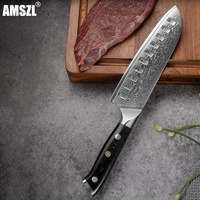 Amszl Wholesale Classic Artisan Collection Santoku Couteau de chef 67 couches en acier damas Couteau de cuisine japonais forgé