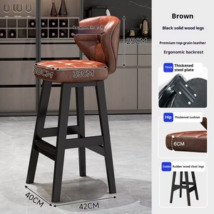 <span class=keywords><strong>Tabouret</strong></span> haut en cuir marron avec pieds en <span class=keywords><strong>bois</strong></span> massif, chaise <span class=keywords><strong>de</strong></span> <span class=keywords><strong>bar</strong></span> à dossier rembourré doux pour îlot <span class=keywords><strong>de</strong></span> cuisine à la maison, café <span class=keywords><strong>et</strong></span> <span class=keywords><strong>bar</strong></span> - Product Image 4