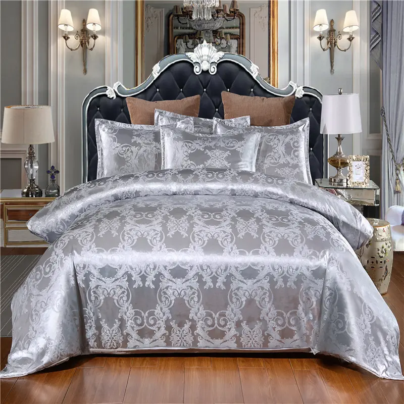 Set tempat tidur Eropa satin jacquard 3 4 6 7 buah sarung bantal lembar katun set seprai penutup selimut untuk ukuran kustom