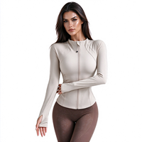 Veste de yoga zippée pour femme, manches longues, coupe ajustée, avec trous pour les pouces, légère, pour l'entraînement, la gym, le fitness, la course et les activités sportives