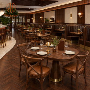Table et chaise sur mesure en bois massif Ron Group, banquette à dossier haut en cuir marron pour restaurant et café - Product Image 2