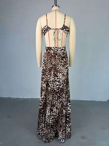 Mới Nhất Thiết Kế Phụ Nữ Thời Trang dạo phố Phụ Nữ Thời Trang Ren Up Không Tay xếp li Maxi Dresses Sexy Backless Leopard In Halter Dress - Product Image 5
