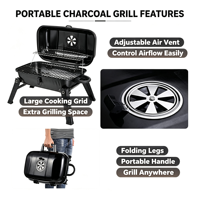Barbecue portable pliable mini-hamburger, barbecue d'extérieur avec grille isolante, rôtissoire et fumoir de table tout-en-un