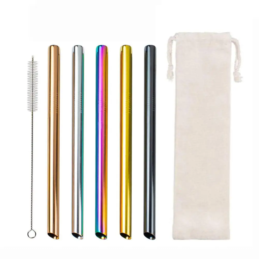 Eco Friendly Washable Stainless Steel Portable Boba Straw For Bubble Tea Straw Pouch