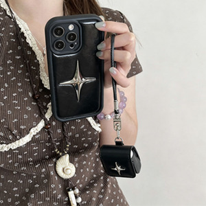 Étui de protection antichoc Zenos Ins Style en cuir noir écologique avec sangle de maintien et décor étoile, anti-perte, pour designers - Product Image 6