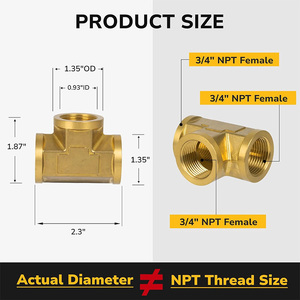 <span class=keywords><strong>Raccord</strong></span> de tuyauterie <span class=keywords><strong>en</strong></span> laiton femelle NPT 3/4 x 3/4 x 3/4, connecteur <span class=keywords><strong>en</strong></span> <span class=keywords><strong>T</strong></span> à 3 voies pour <span class=keywords><strong>propane</strong></span>/huile/<span class=keywords><strong>gaz</strong></span>/air, résistant à la corrosion, 1200 PSI, 1 paquet - Product Image 3