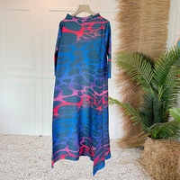 Robe décontractée écologique grande taille pour femme, style vintage, plissée, froncée, taille naturelle, imprimé géométrique, manches longues, ODM