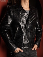Veste en cuir de haute qualité, style motard, crocodile noir |   Veste en cuir véritable classique pour homme