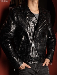 High Quality Leather <b>Jacket</b> Crocodile Black Biker Style Motorcycle <b>Jacket</b> | Classic Real Leather Fashion <b>Jacket</b> For <b>Men</b> - Product Image 6