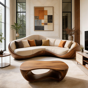 Nuovo Arrivo: Divano Sezionale in Legno Organico, Comodo e Imbottito, <span class=keywords><strong>Elegante</strong></span> Beige, per Appartamenti, Salotti e Uffici - Product Image 3