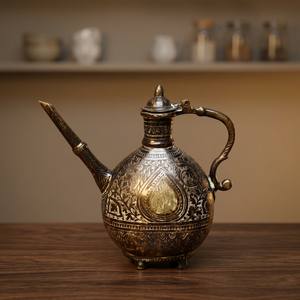 <b>Vintage</b> Metal Water Pot With Lid And Handle Decorative Embossed Design - Product Image 4