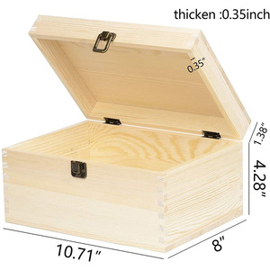 Scatola Rettangolare Extra Large in Legno di Pino Non Trattato, Contenitore Naturale per Artigianato con Coperchio Incernierato e Chiusura Frontale - Product Image 2