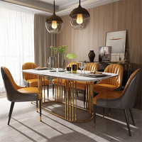 Table à manger de luxe au design moderne et élégant, base en acier inoxydable, plateau en pierre frittée, pour hôtel, maison, restaurant