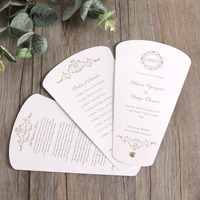 Programa de Ceremonia de boda de lámina dorada de tres páginas Fans Invitación de boda de papel de cartón blanco para evento de boda