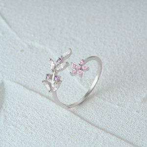 CANNER Vente en gros Bague créative simple et brillante en argent sterling S925 avec micro-serti de zircon 5A en forme de feuille et de fleur, ajustable, pour fiançailles - Product Image 3