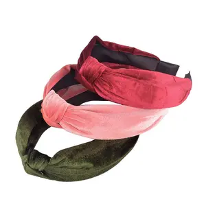 Bebek saç bantları kızlar kafa organik yay düz renk kalın kış kürklü headbands toptan çocuklar kız kadife hairband