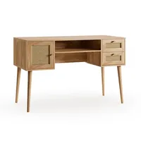Bureau d'écriture en bois, style Mid-Century Modern, avec armoire de rangement et étagère ouverte, en chêne naturel, poste de travail pour ordinateur portable, durable