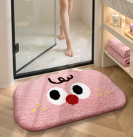 Tapis de salle de bain et d'hôtel floqué, mignon, à motif de dessin animé, épais, en microfibre, antimicrobien, doux pour les animaux, absorbant l'eau, antidérapant