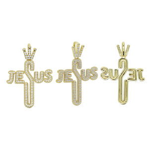 24 "chaîne de corde 18K plaqué or Hiphop <span class=keywords><strong>Rock</strong></span> <span class=keywords><strong>Punk</strong></span> hommes bijoux Micro pavé Cz Jésus lettre croix collier - Product Image 5
