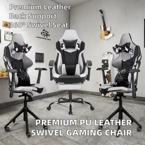 Chaise de bureau gaming pivotante en cuir PU de haute qualité, avec support lombaire, siège rembourré, hauteur réglable, base en métal à gaz – Meilleure vente - Product Image 2
