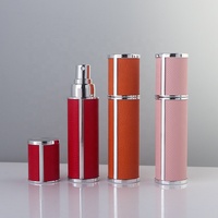 Botol Parfum Kaca Isi Ulang Mini 5ml 10ml Bulat, Portable, Bahan Kulit PU, Semprotan Ulir, Bagian Bawah Dapat Dilepas
