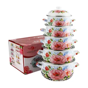 Sortie d'usine 18 ~ 26CM émail casserole ensemble fleur décalcomanie multifonction ustensiles de cuisine chauffage rapide marmite