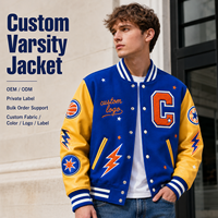Blouson universitaire en gros pour hommes, décontracté, avec patchwork, broderie graphique, épais, style streetwear, type baseball