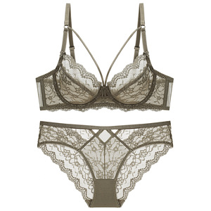 Conjunto de lencería de encaje con aros y bragas para mujer, transparente, romántico, transpirable, tallas grandes, venta al por mayor - Product Image 4
