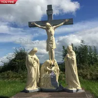 Religiöse Kirche Große natürliche weiße Marmor Jesus Statuen im Freien auf Kreuz skulptur