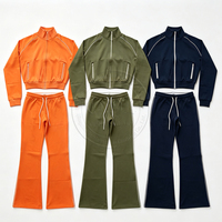 Ensemble de survêtement 2 pièces pour femme avec logo personnalisé, veste zippée et leggings taille haute, passepoil contrastant, tenue de sport décontractée pour l'entraînement et le jogging